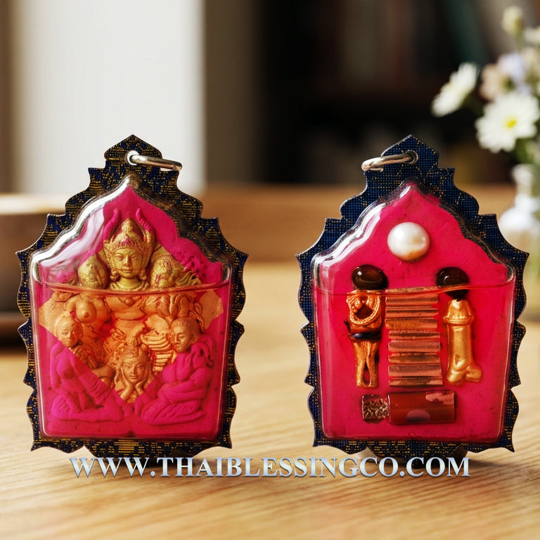 💖Divine Pink Phaya Khao Kham "Billionaire Seduction" Authentic Thai Wealth-Attracting Talisman Infused with Pink Charm Powders and Gold Leaf for Supreme Charisma, Career Favor, and Prosperity Rituals