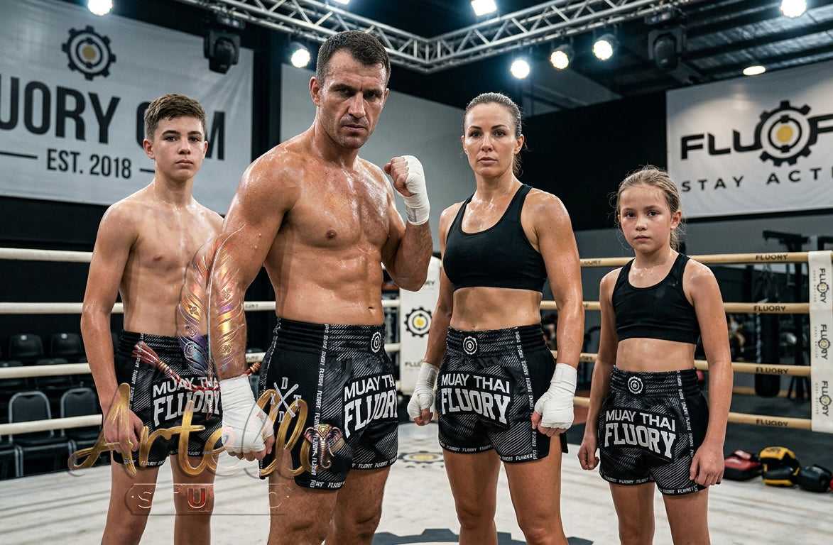 🥊 FLUORY Professional Muay Thai Shorts - High-Performance Polyester Training Trunks for Men, Women & Kids - Quick-Dry Breathable Kickboxing Gear - Advanced Combat Sports Apparel for MMA & Boxing Excellence