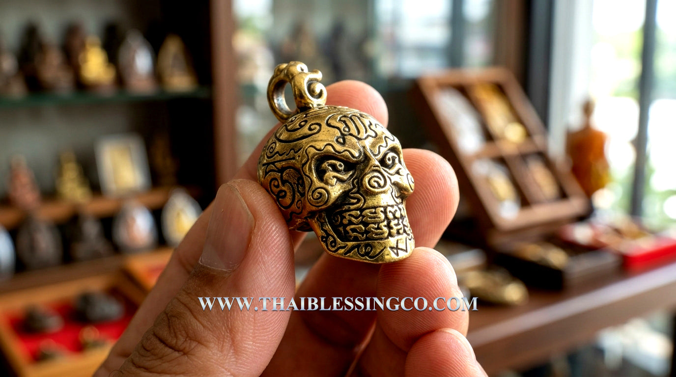 💀 First Edition "Golden Skull" (Sap Mang Khang): The Sovereign Talisman of Truth, Wealth, and Ancient Influence