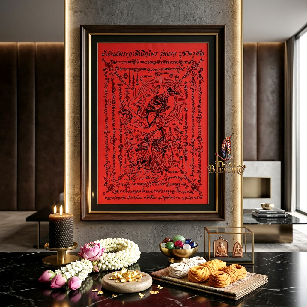 ✨🧘‍♂️ Thai Sacred Hermit Sage Path-Clearing Yantra Cloth - Luang Pu Thongwan 2009 First Edition, Ultimate Wealth Fortune Opener Scroll, Premium Authority Charisma Wall Art