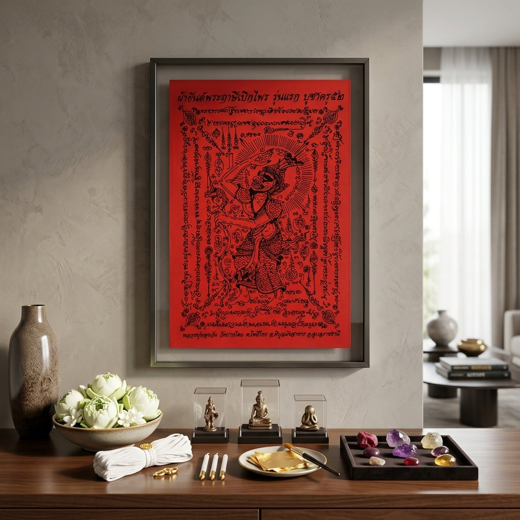 ✨🧘‍♂️ Thai Sacred Hermit Sage Path-Clearing Yantra Cloth - Luang Pu Thongwan 2009 First Edition, Ultimate Wealth Fortune Opener Scroll, Premium Authority Charisma Wall Art