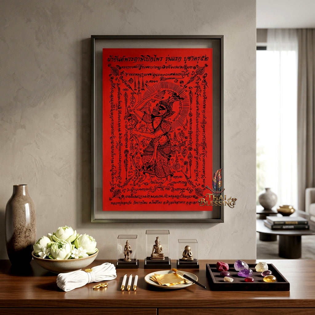 ✨🧘‍♂️ Thai Sacred Hermit Sage Path-Clearing Yantra Cloth - Luang Pu Thongwan 2009 First Edition, Ultimate Wealth Fortune Opener Scroll, Premium Authority Charisma Wall Art