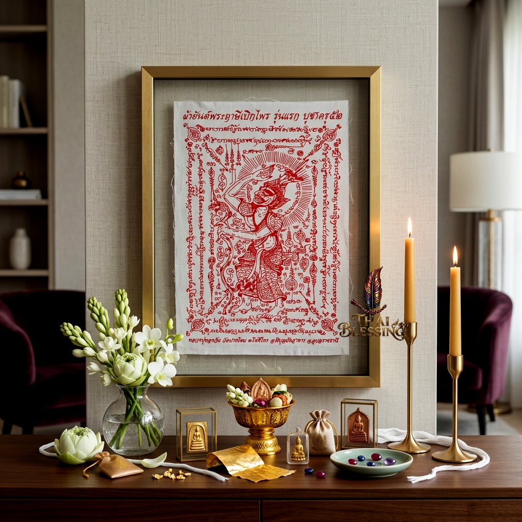 ✨🧘‍♂️ Thai Sacred Hermit Sage Path-Clearing Yantra Cloth - Luang Pu Thongwan 2009 First Edition, Ultimate Wealth Fortune Opener Scroll, Premium Authority Charisma Wall Art