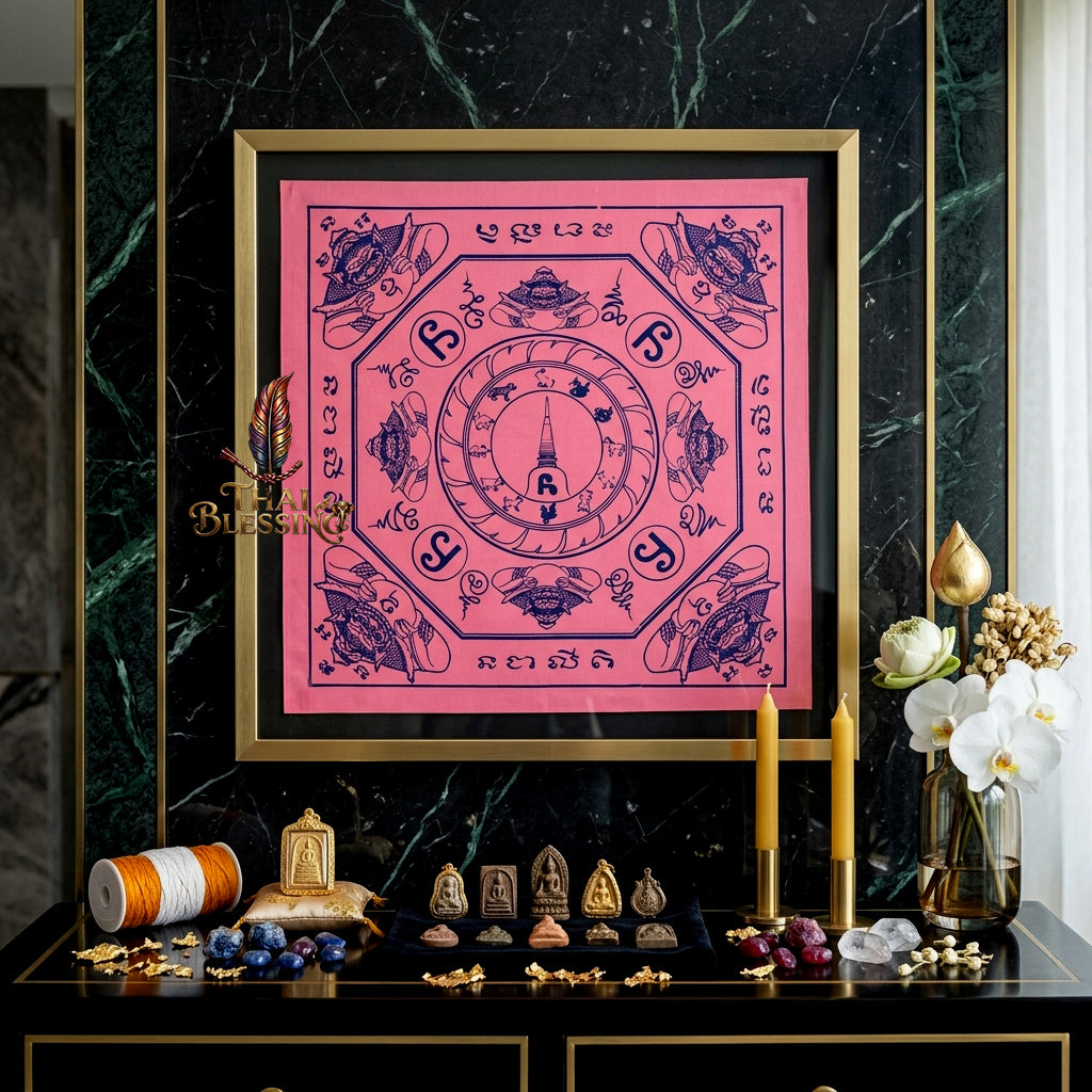 ✨👑 Sacred Srivijaya Sovereign Blessing Yantra Cloth - Achan Plian Hatya Non 2019 Legacy Scroll, Omnidirectional Wealth Attraction Shield, Premium Corporate Authority Spiritual Wall Art