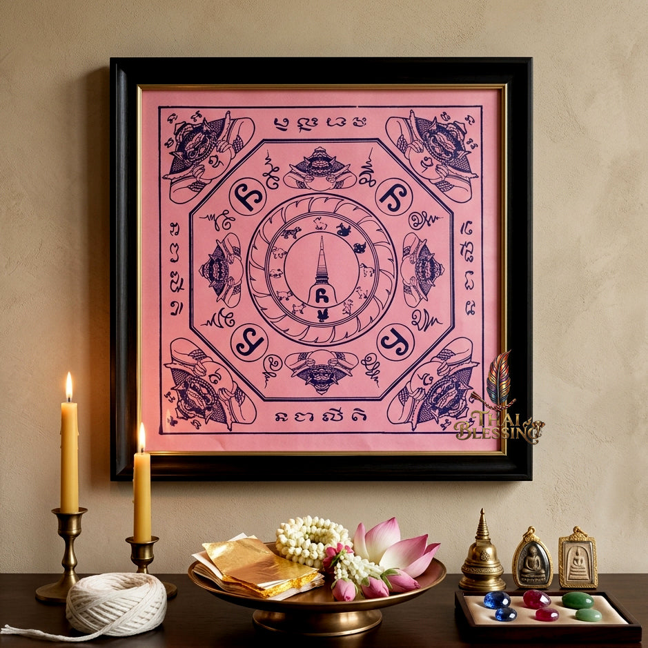 ✨👑 Sacred Srivijaya Sovereign Blessing Yantra Cloth - Achan Plian Hatya Non 2019 Legacy Scroll, Omnidirectional Wealth Attraction Shield, Premium Corporate Authority Spiritual Wall Art