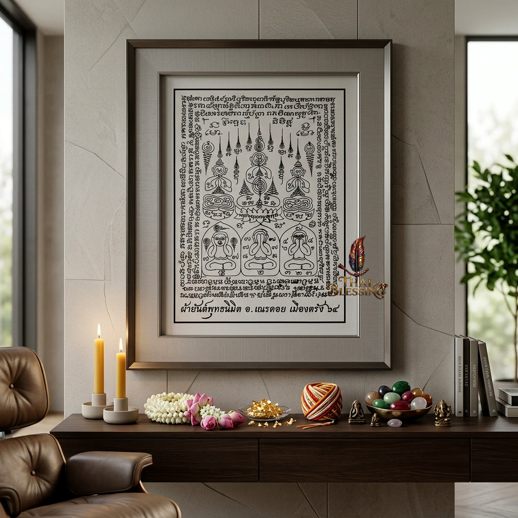 ✨🧘‍♂️ Thai Sacred Phuttha Nimit Yantra Cloth - Arjan Nen Doi Trang 2021, Ancient Chindamanee Wealth Wish Fulfilling Scroll, Grand Prosperity Aura Sanctuary Wall Art