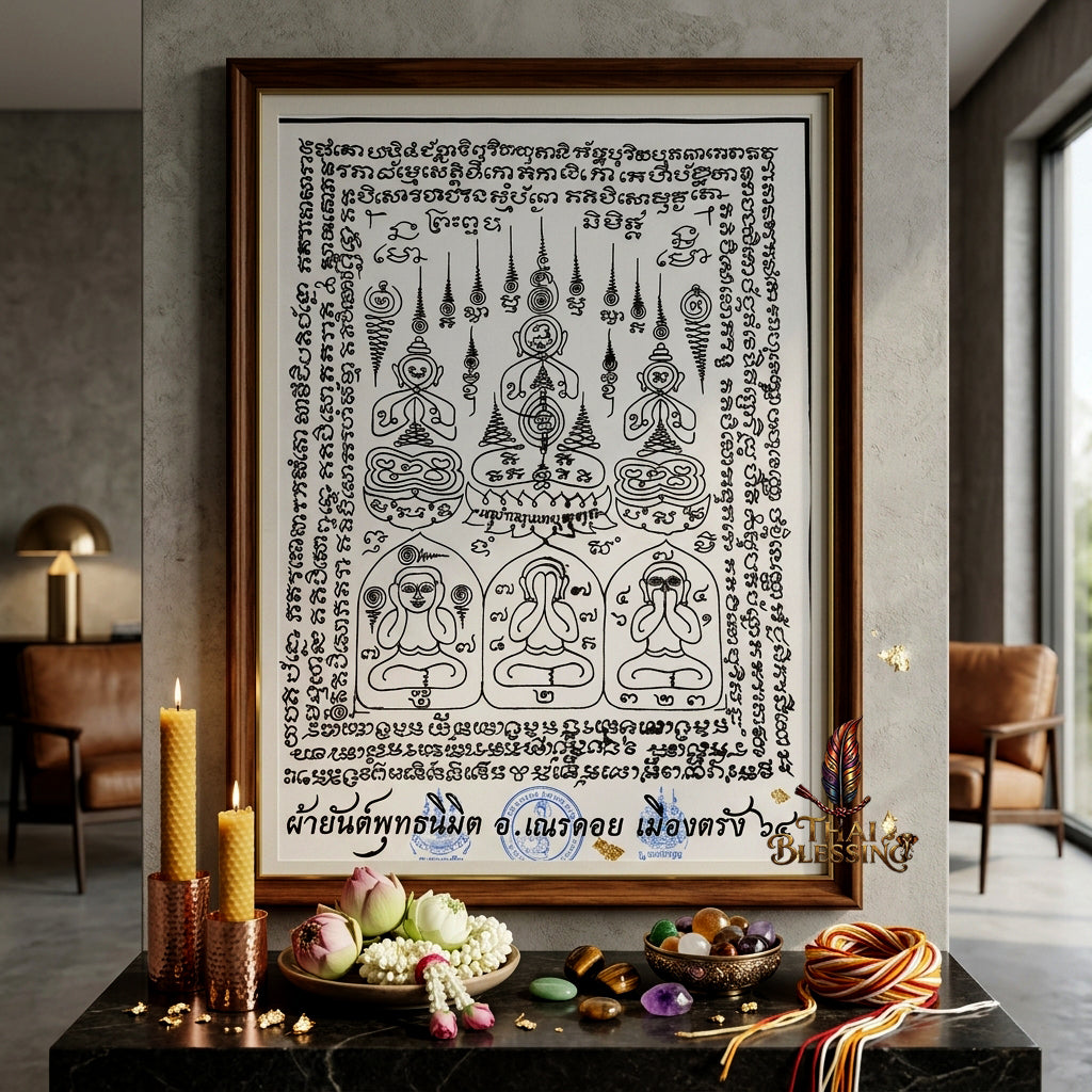 ✨🧘‍♂️ Thai Sacred Phuttha Nimit Yantra Cloth - Arjan Nen Doi Trang 2021, Ancient Chindamanee Wealth Wish Fulfilling Scroll, Grand Prosperity Aura Sanctuary Wall Art
