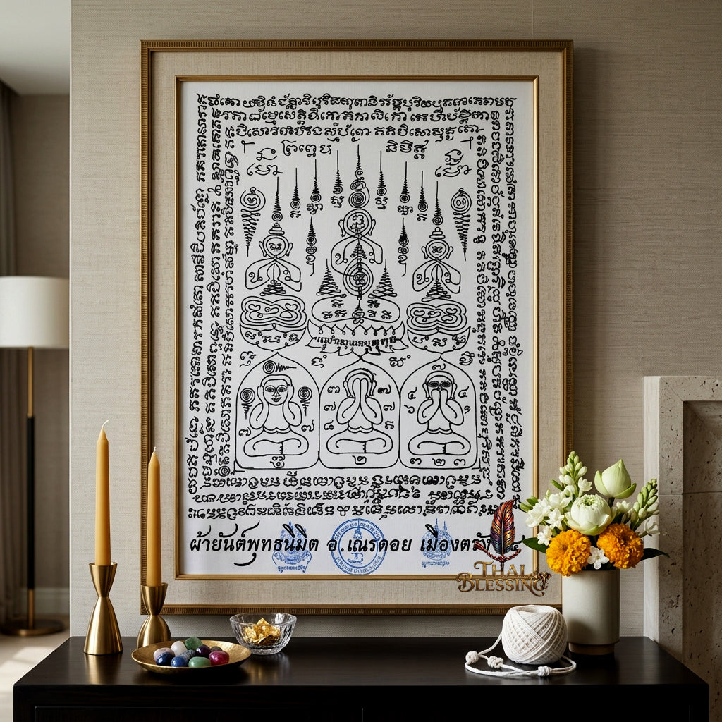 ✨🧘‍♂️ Thai Sacred Phuttha Nimit Yantra Cloth - Arjan Nen Doi Trang 2021, Ancient Chindamanee Wealth Wish Fulfilling Scroll, Grand Prosperity Aura Sanctuary Wall Art