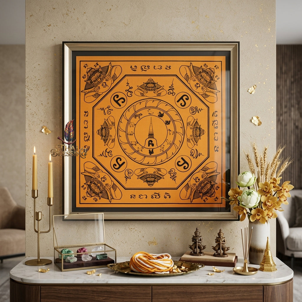 ✨👑 Sacred Srivijaya Sovereign Blessing Yantra Cloth - Achan Plian Hatya Non 2019 Legacy Scroll, Omnidirectional Wealth Attraction Shield, Premium Corporate Authority Spiritual Wall Art