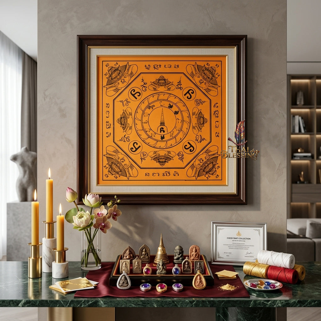 ✨👑 Sacred Srivijaya Sovereign Blessing Yantra Cloth - Achan Plian Hatya Non 2019 Legacy Scroll, Omnidirectional Wealth Attraction Shield, Premium Corporate Authority Spiritual Wall Art