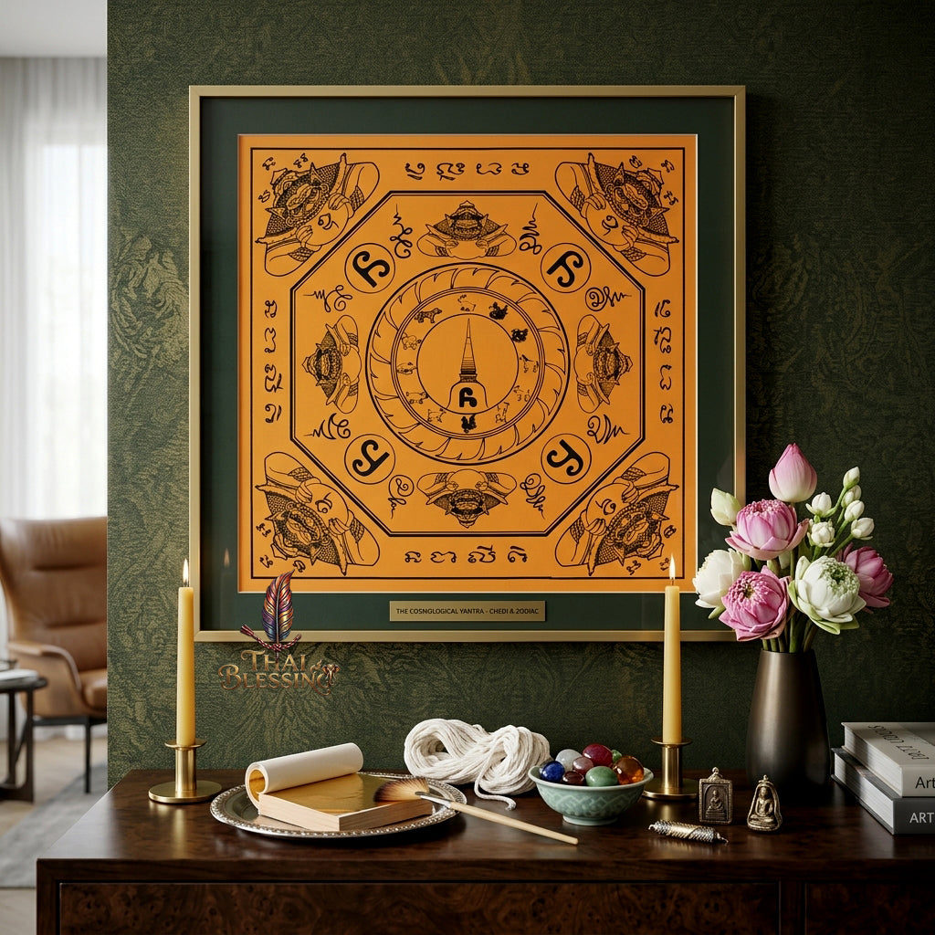 ✨👑 Sacred Srivijaya Sovereign Blessing Yantra Cloth - Achan Plian Hatya Non 2019 Legacy Scroll, Omnidirectional Wealth Attraction Shield, Premium Corporate Authority Spiritual Wall Art