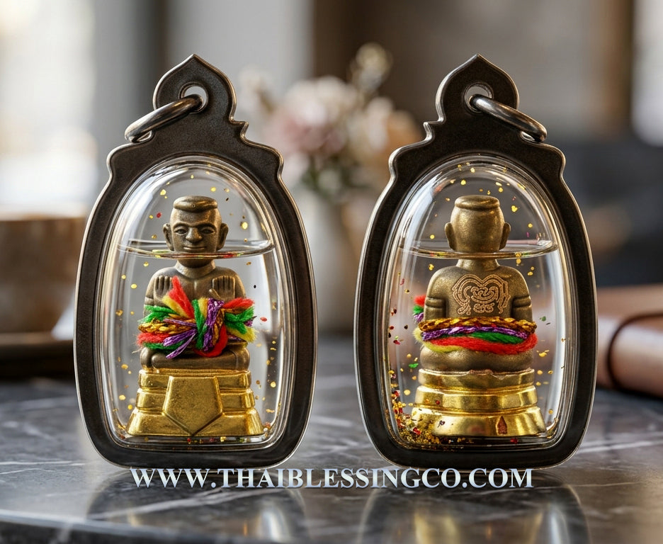 ✨ Golden Kuman Thong "Pherm Sap" Treasure Multiplier Authentic Thai Wealth-Attracting Talisman Encased in Sacred Attraction Oil for Exponential Prosperity, Business Success, and Divine Protection (Wat Mai Phadung Khet)