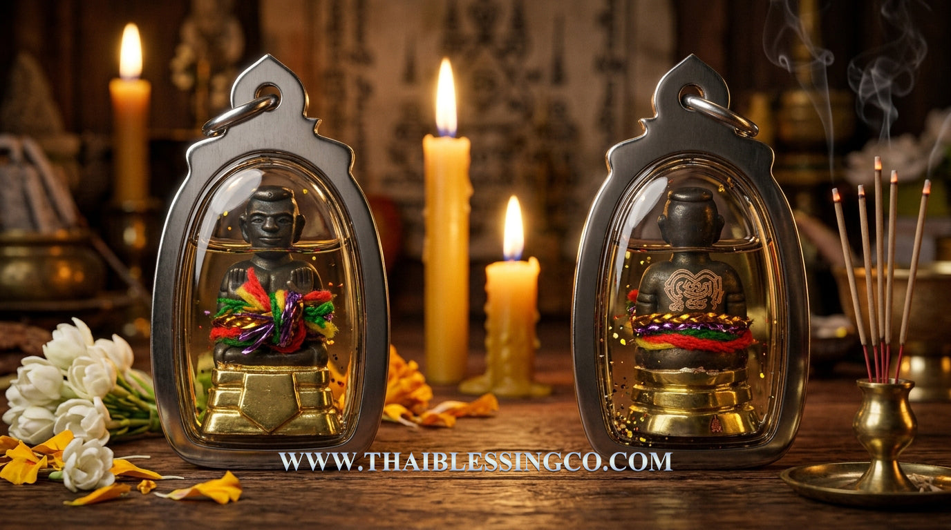 ✨ Golden Kuman Thong "Pherm Sap" Treasure Multiplier Authentic Thai Wealth-Attracting Talisman Encased in Sacred Attraction Oil for Exponential Prosperity, Business Success, and Divine Protection (Wat Mai Phadung Khet)