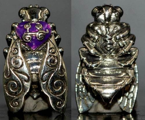 Thai Golden Bee Amulet for Wealth by Master Kruba Tao - Attract Prosperity and Abundance white gold with purple enamel