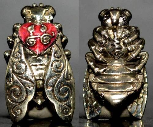 Thai Golden Bee Amulet for Wealth by Master Kruba Tao - Attract Prosperity and Abundance white gold with pink enamel