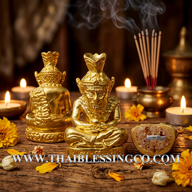 ✨ Grand Master Lersi Narot Sovereign: Authentic Thai Luang Pu Maen Sacred Golden Thong-Thip Talisman with 108 Holy Herbs & Wealth Takrut for Infinite Charisma, Fortune & Divine Protection (Khao Chan 2567 Edition) ✨