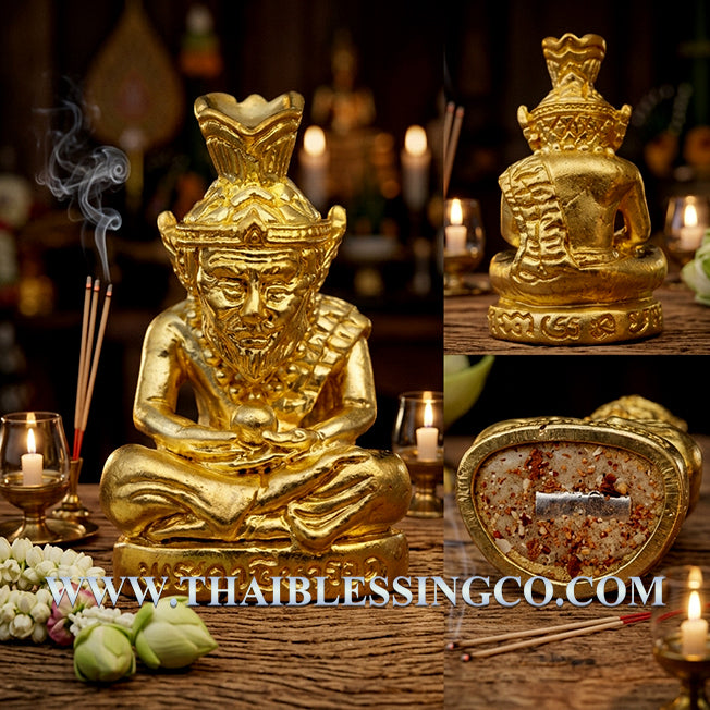 ✨ Grand Master Lersi Narot Sovereign: Authentic Thai Luang Pu Maen Sacred Golden Thong-Thip Talisman with 108 Holy Herbs & Wealth Takrut for Infinite Charisma, Fortune & Divine Protection (Khao Chan 2567 Edition) ✨