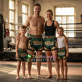 🥊The Warrior’s Glory: Authentic Premium Thai Pattern Muay Thai Shorts – Double-Layered Professional Satin Boxing Trunks, Handcrafted Factory-Direct Export Grade for Adults and Kids (Green and black Muay Thai shorts)