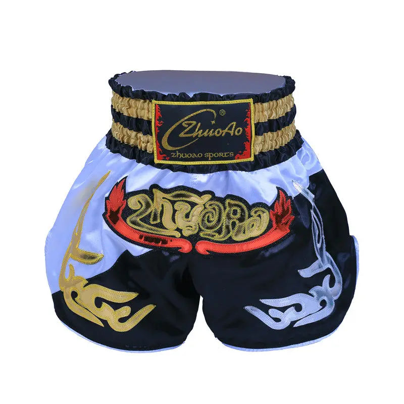🥊The Apex Warrior Muay Thai Shorts: Professional Combat Performance Trunks – High-Definition Embroidery, Breathable Satin-Polyester, Custom Name/Logo Support, and Traditional Wide-Waistband Fit for Men, Women, and Kids