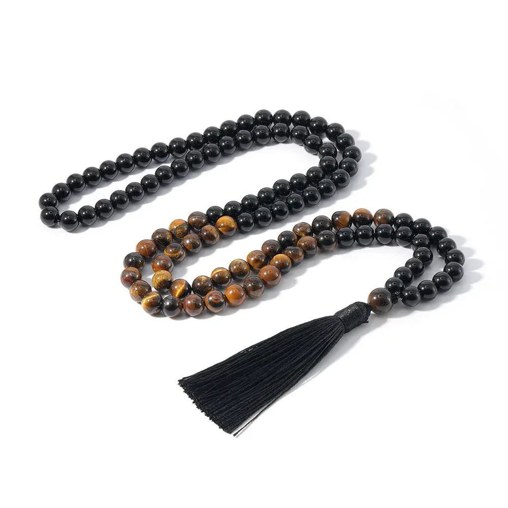 🐅 The "Grounded Warrior" Set: Tiger’s Eye & Black Onyx 108 Mala Necklace + Bracelet Necklace