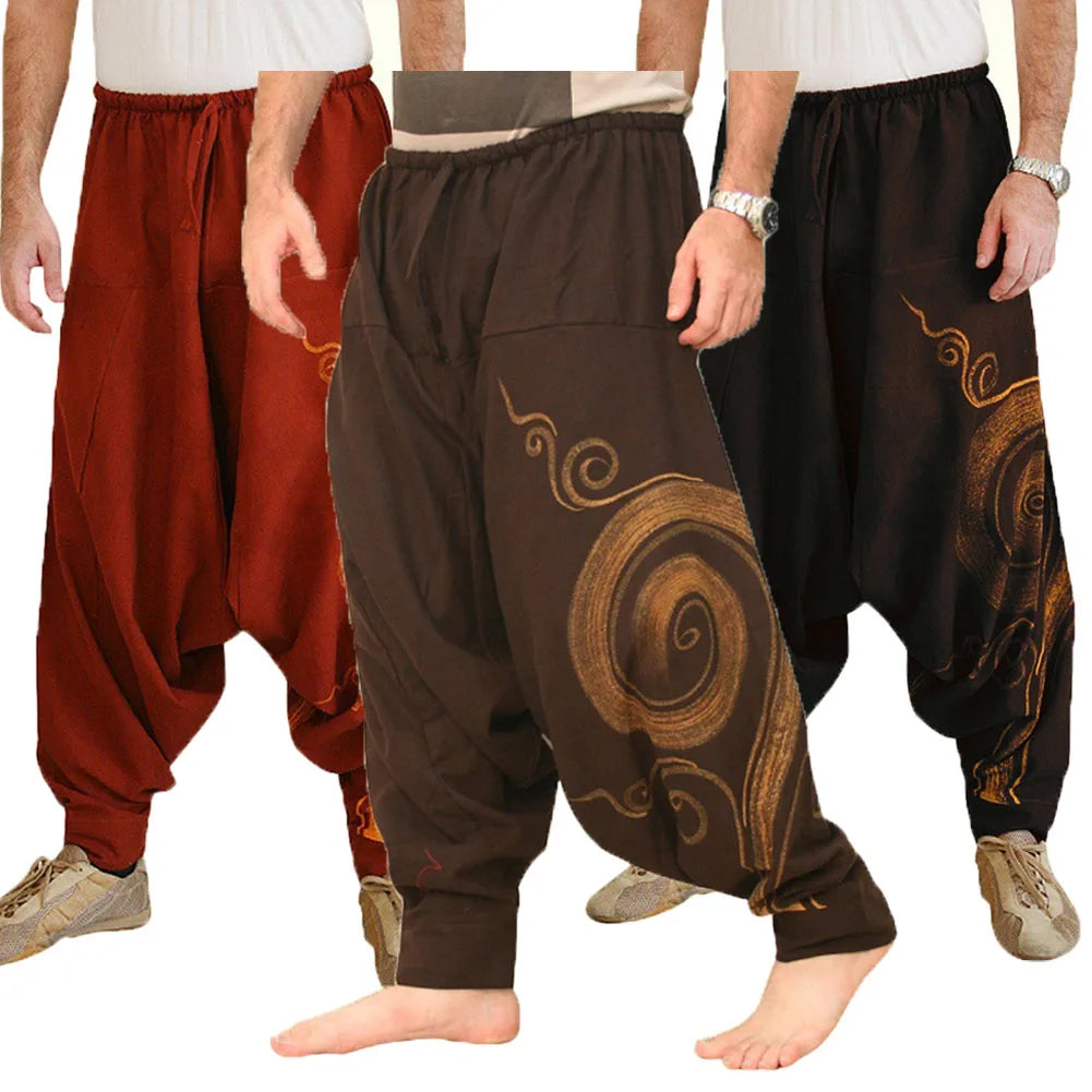 The Zenith Nomad Premium Men's Harem Yoga Pants - High-Definition Baggy Hippie Boho Style Aladdin Silhouette Trousers, Ultra-Breathable Mid-Waist Elastic Comfort Casual Urban-Gypsy Lounge Wear Apparel