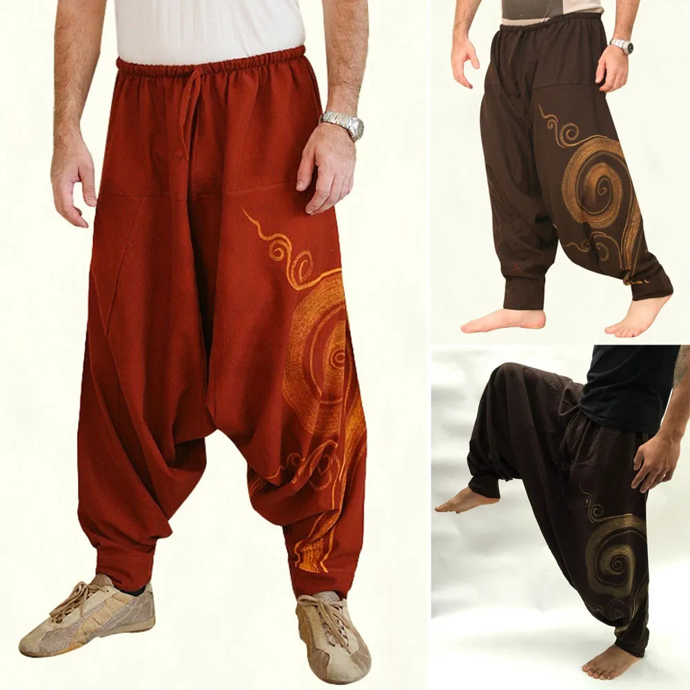 The Zenith Nomad Premium Men's Harem Yoga Pants - High-Definition Baggy Hippie Boho Style Aladdin Silhouette Trousers, Ultra-Breathable Mid-Waist Elastic Comfort Casual Urban-Gypsy Lounge Wear Apparel orange
