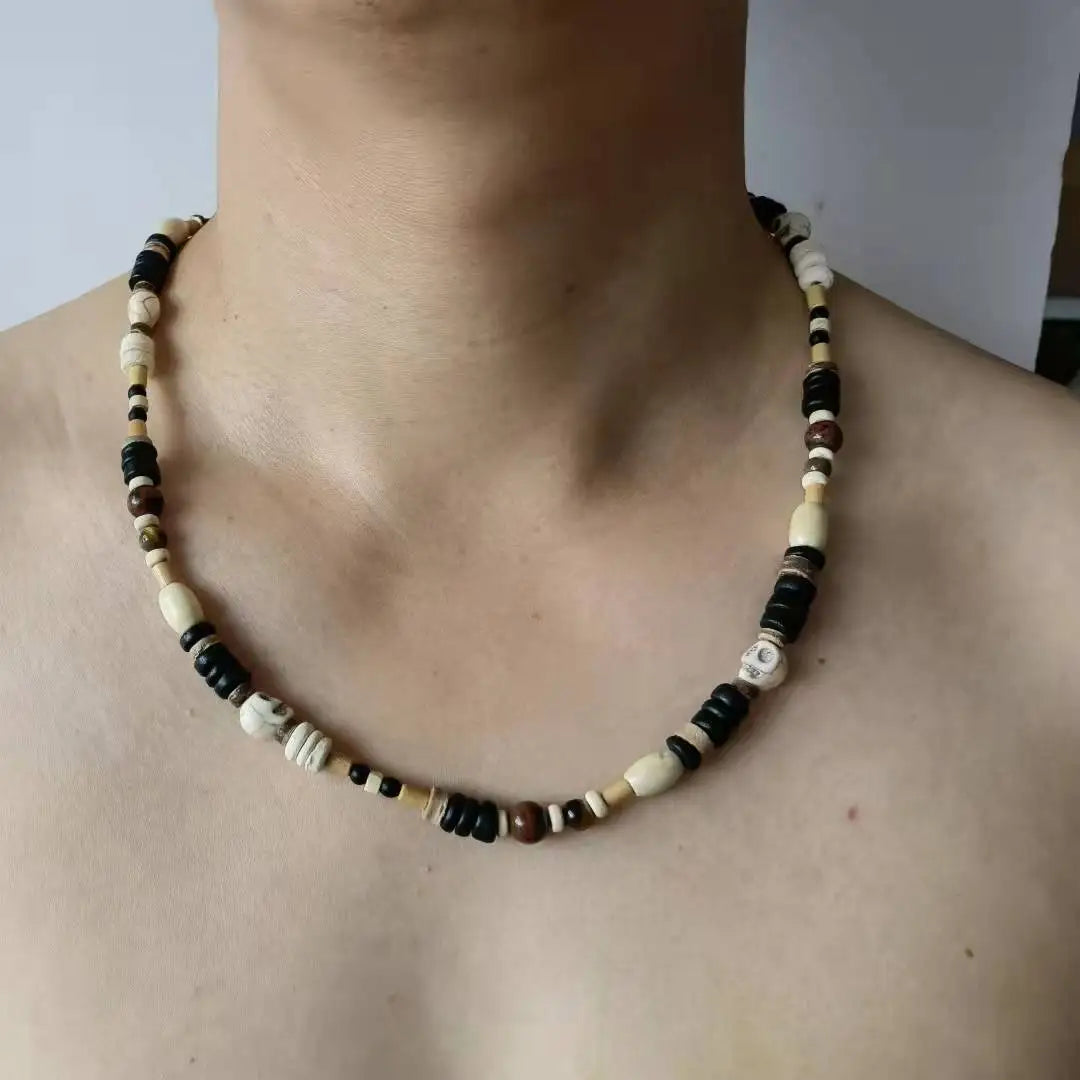 ✨ Men’s Garnet & Tiger’s Eye Skull Beaded Necklace – Bold Spiritual Jewelry for Strength & Protection