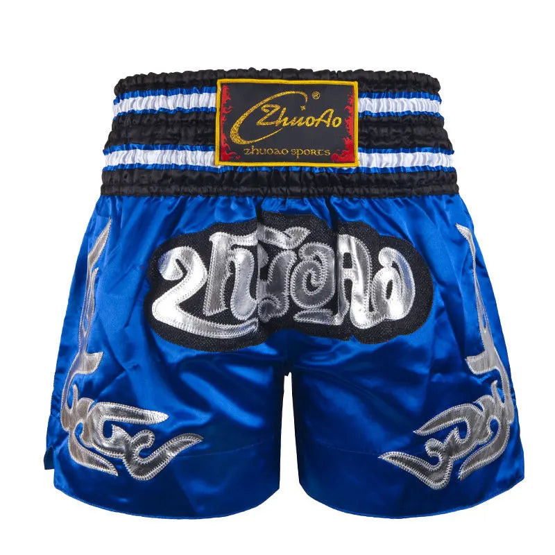 🥊The Apex Warrior Muay Thai Shorts: Professional Combat Performance Trunks – High-Definition Embroidery, Breathable Satin-Polyester, Custom Name/Logo Support, and Traditional Wide-Waistband Fit for Men, Women, and Kids