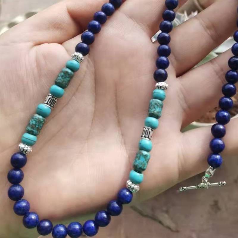 ✨ Men’s Lapis Lazuli & Larimar Necklace – Elegant Natural Stone Jewelry for Confidence & Calm