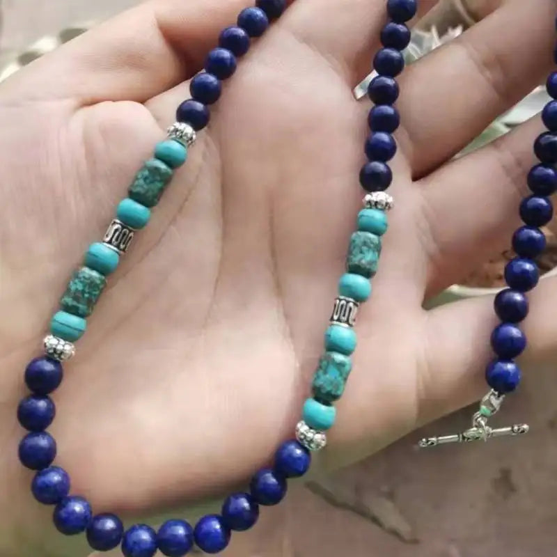 ✨ Men’s Lapis Lazuli & Larimar Necklace – Elegant Natural Stone Jewelry for Confidence & Calm