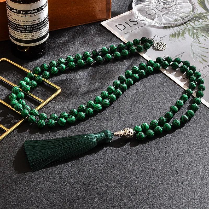 💚 The "Soul Transformation" 108 Mala: Malachite Heart Chakra Meditation Necklace (Hand-Knotted)