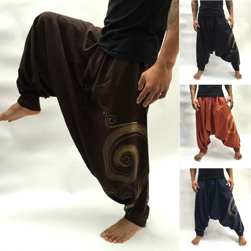 The Zenith Nomad Premium Men's Harem Yoga Pants - High-Definition Baggy Hippie Boho Style Aladdin Silhouette Trousers, Ultra-Breathable Mid-Waist Elastic Comfort Casual Urban-Gypsy Lounge Wear Apparel