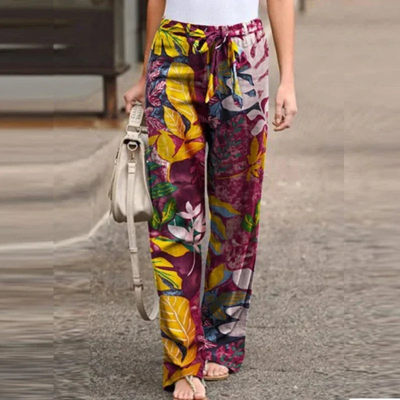 Vintage Floral Wide Leg Pants for Women – Casual Spring and Autumn Pantalones