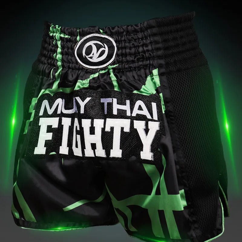 🥊The Apex Warrior Muay Thai Shorts: Professional Combat Performance Trunks – High-Definition Embroidery, Breathable Satin-Polyester, Custom Name/Logo Support, and Traditional Wide-Waistband Fit for Men, Women, and Kids