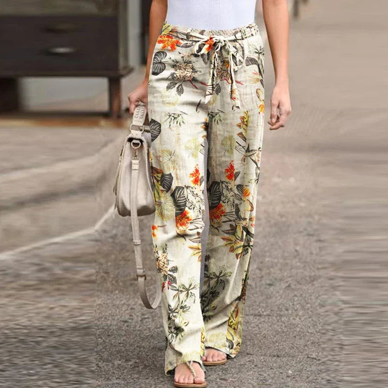 Vintage Floral Wide Leg Pants for Women – Casual Spring and Autumn Pantalones