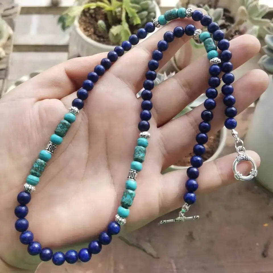 ✨ Men’s Lapis Lazuli & Larimar Necklace – Elegant Natural Stone Jewelry for Confidence & Calm