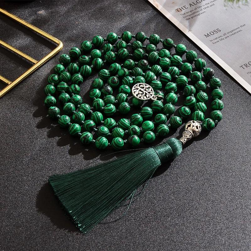 💚 The "Soul Transformation" 108 Mala: Malachite Heart Chakra Meditation Necklace (Hand-Knotted)