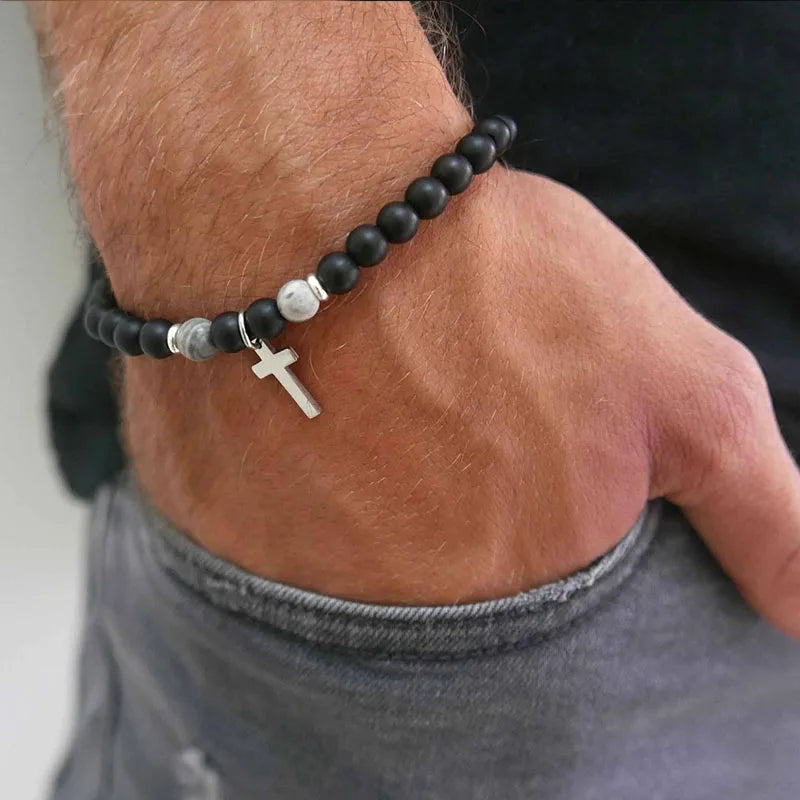 ✨ Men’s Cross Religious Bracelet – Classic Christian Jewelry for Men – Symbol of Faith and Strength A4
