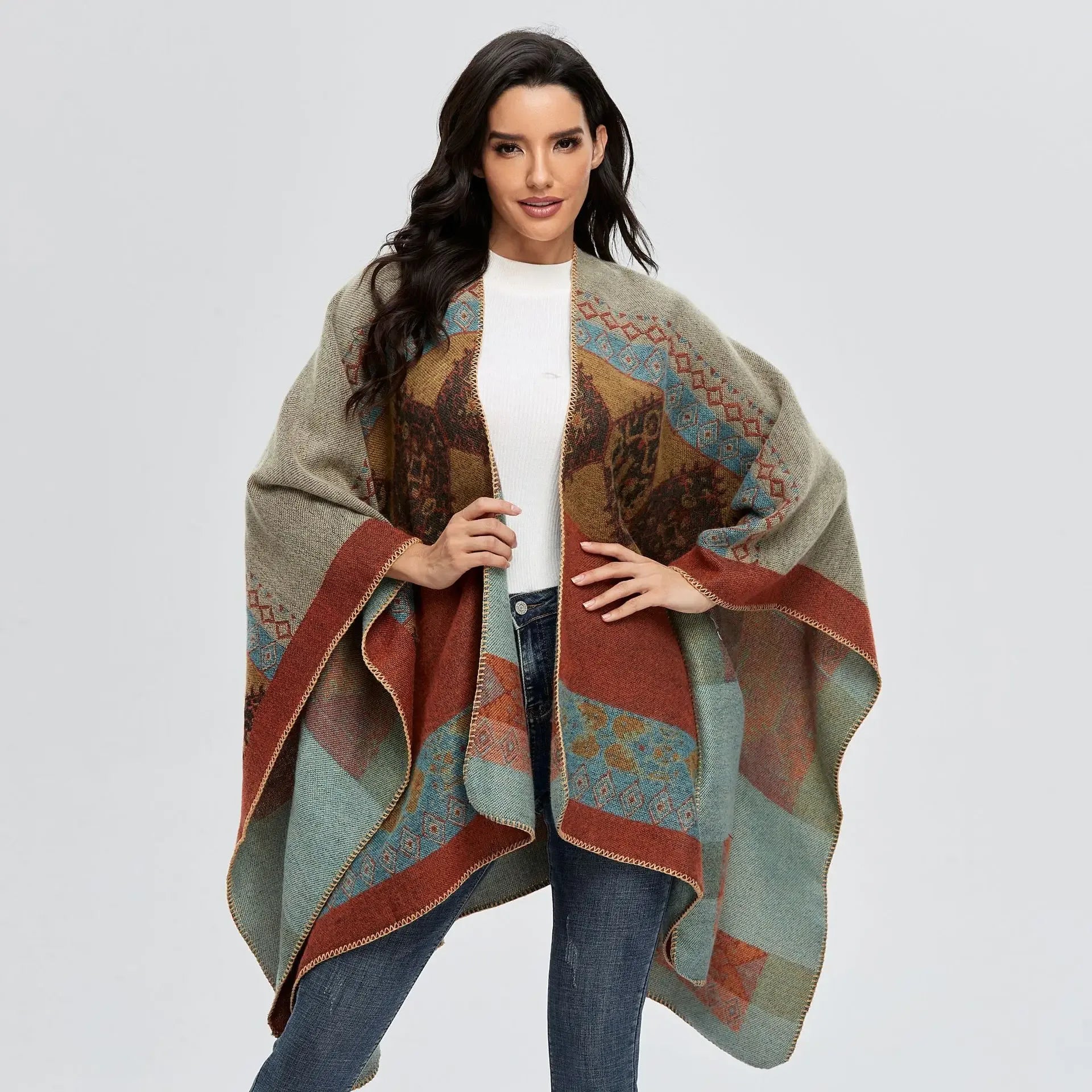 Women's Winter Poncho Wrap - Imitation Cashmere Shawl Cape & Scarf (130 x 150 cm) for Ultimate Warmth and Style
