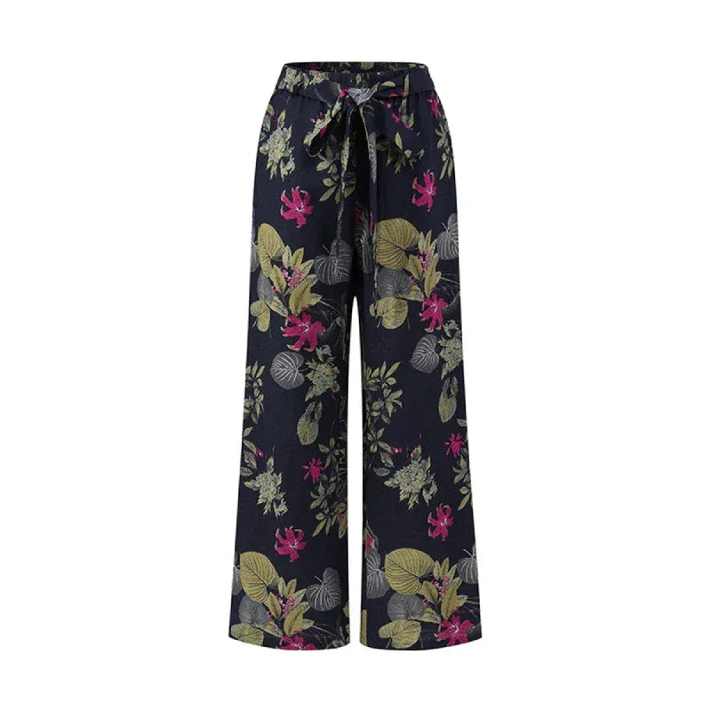 Vintage Floral Wide Leg Pants for Women – Casual Spring and Autumn Pantalones