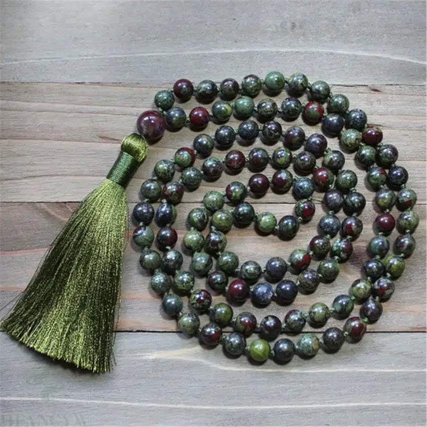 🐉 Natural Dragon Blood Jasper 108 Mala Beads (8mm): The Stone of Courage & Vitality – Heart Chakra Healing Necklace & Buddhist Prayer Japamala Default Title
