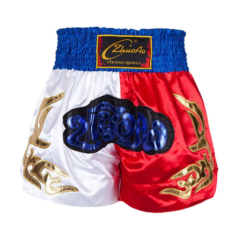 🥊The Apex Warrior Muay Thai Shorts: Professional Combat Performance Trunks – High-Definition Embroidery, Breathable Satin-Polyester, Custom Name/Logo Support, and Traditional Wide-Waistband Fit for Men, Women, and Kids