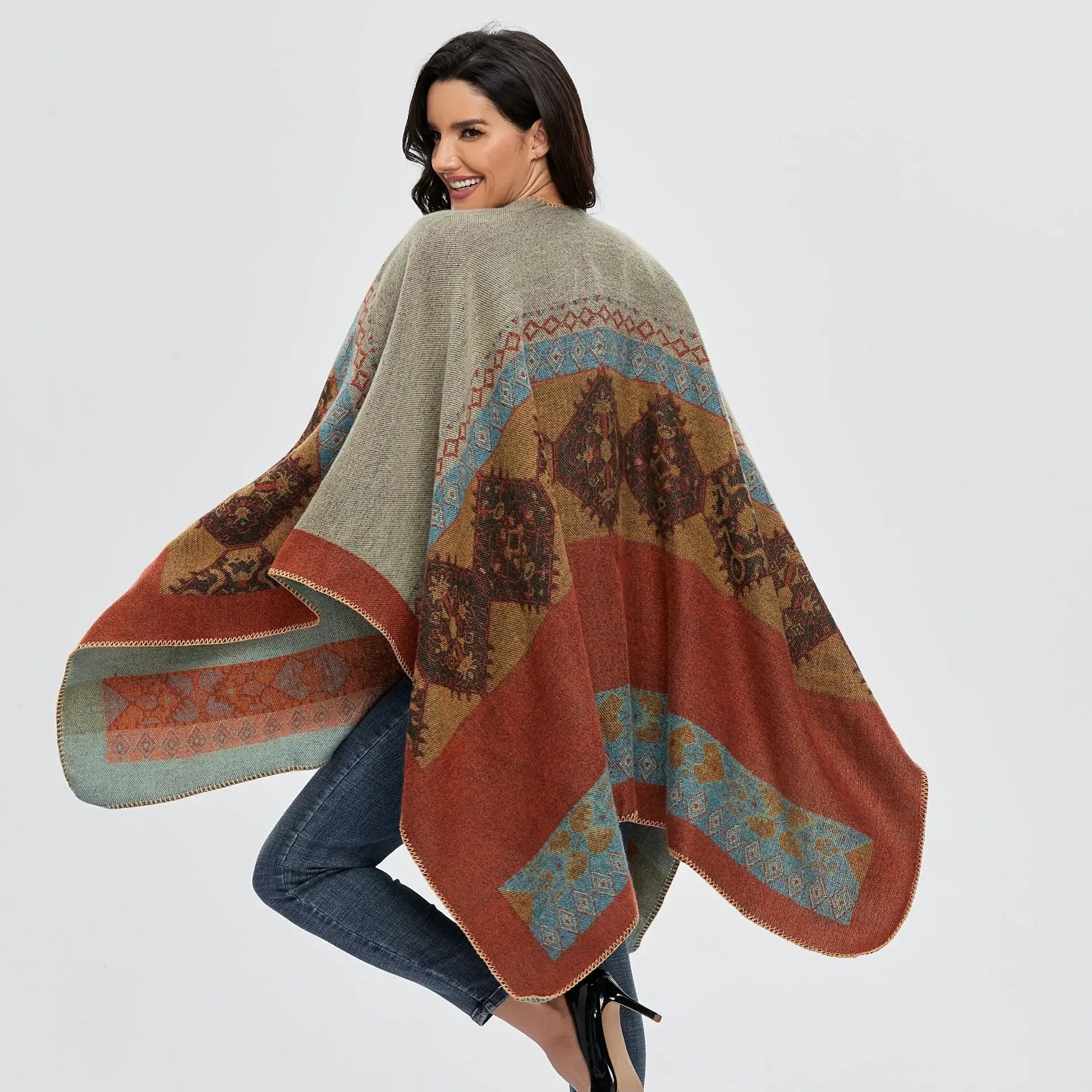Women's Winter Poncho Wrap - Imitation Cashmere Shawl Cape & Scarf (130 x 150 cm) for Ultimate Warmth and Style