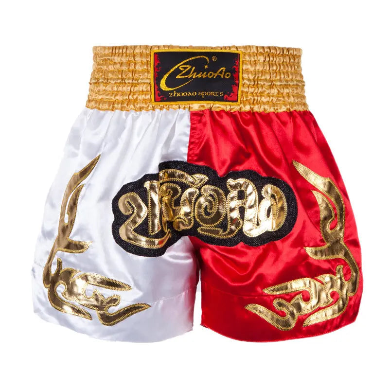 🥊The Apex Warrior Muay Thai Shorts: Professional Combat Performance Trunks – High-Definition Embroidery, Breathable Satin-Polyester, Custom Name/Logo Support, and Traditional Wide-Waistband Fit for Men, Women, and Kids
