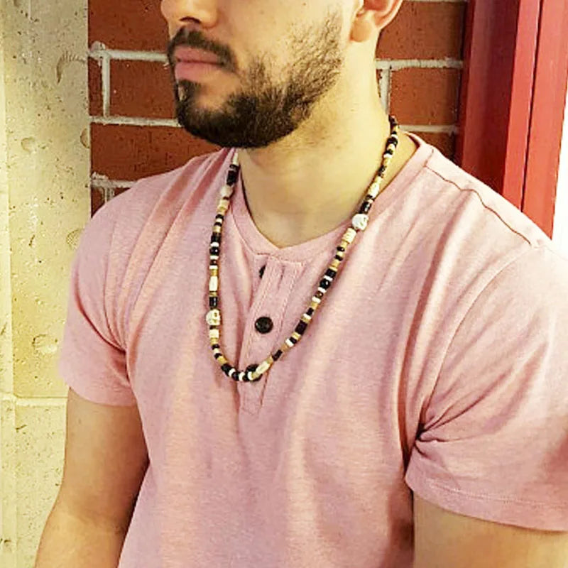 ✨ Men’s Garnet & Tiger’s Eye Skull Beaded Necklace – Bold Spiritual Jewelry for Strength & Protection