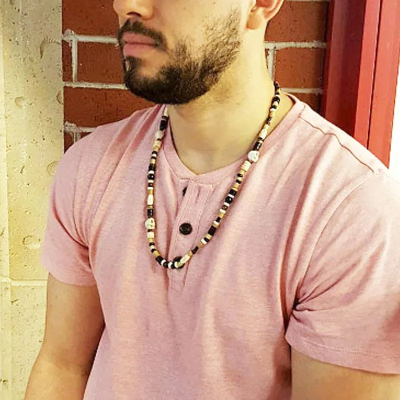 ✨ Men’s Garnet & Tiger’s Eye Skull Beaded Necklace – Bold Spiritual Jewelry for Strength & Protection