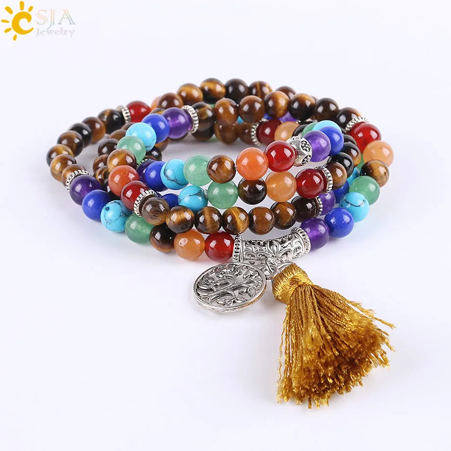 📿 108 Bead Rose Quartz & Tiger Eye Mala: 7 Chakra Healing Wrap Bracelet & Necklace – Heart Healing, Confidence & Meditation Prayer Beads