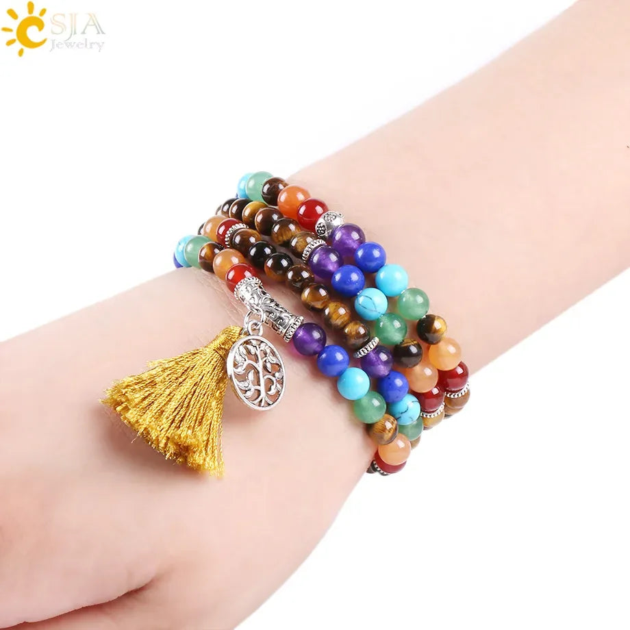 📿 108 Bead Rose Quartz & Tiger Eye Mala: 7 Chakra Healing Wrap Bracelet & Necklace – Heart Healing, Confidence & Meditation Prayer Beads