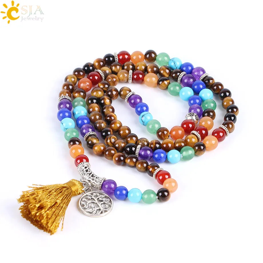 📿 108 Bead Rose Quartz & Tiger Eye Mala: 7 Chakra Healing Wrap Bracelet & Necklace – Heart Healing, Confidence & Meditation Prayer Beads