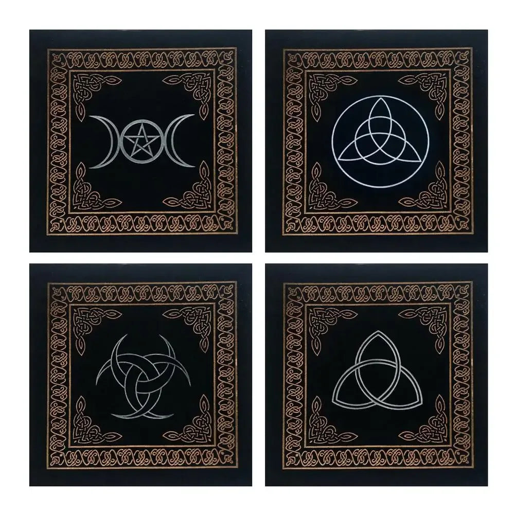 🃏Triple Moon Pentacle Altar Cloth – 0.5×0.5m Velvet Tarot Tablecloth for Divination, Astrology & Board Game Card Spreads
